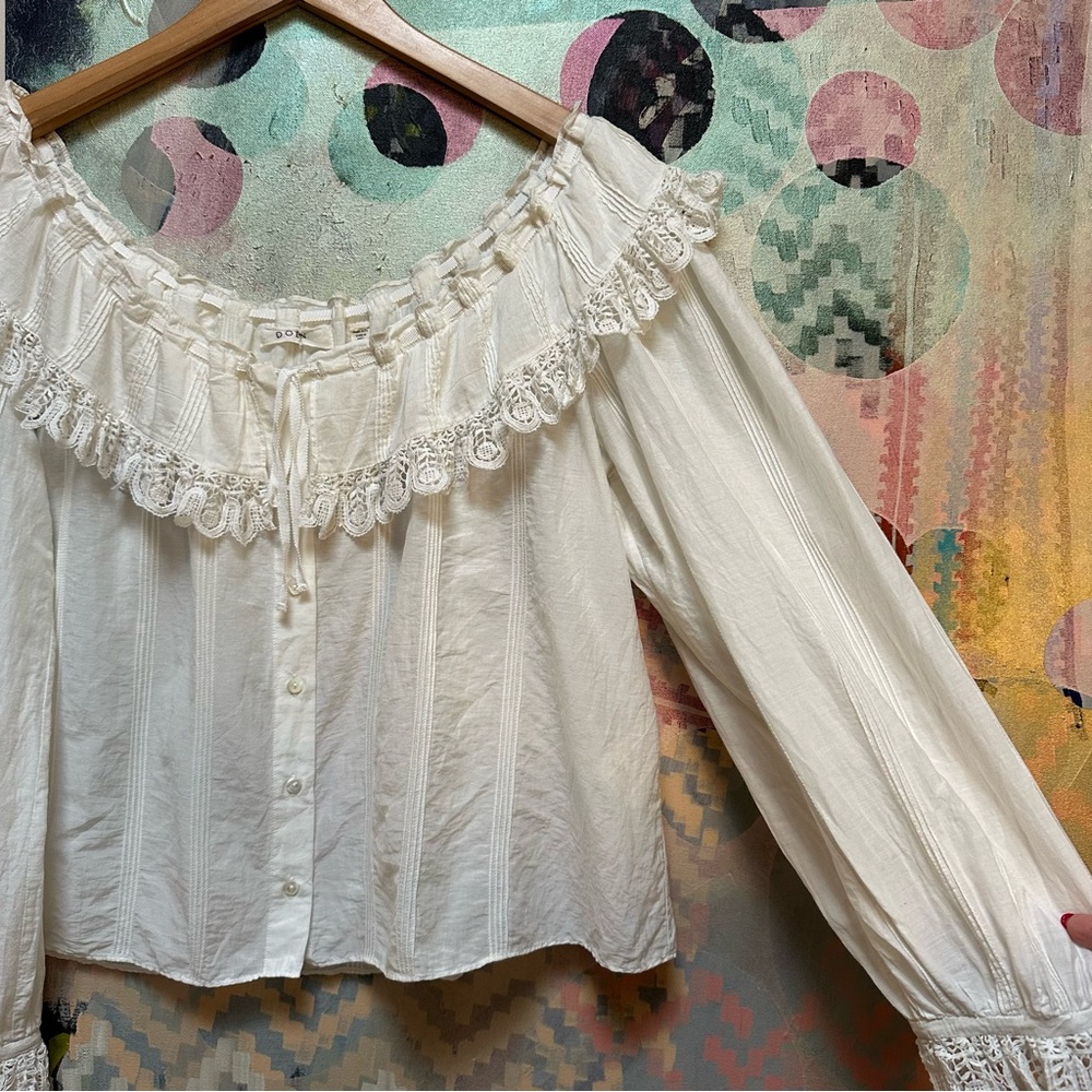 Doen Senette Top in Blanc Fleur du Matin cream ruffle lace size large - Picture 5 of 16